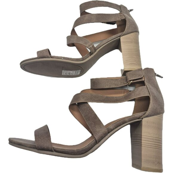 Qupid Strappy Taupe Block Heel Sandals Back Zipper Vegan Leather Womens 10 - Picture 11 of 11